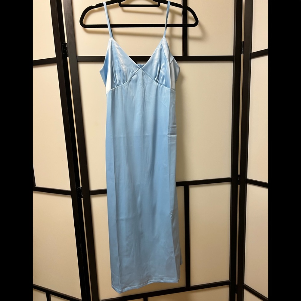 Blue Satin Dress NWOT, summer dress spaghetti strap cami dress